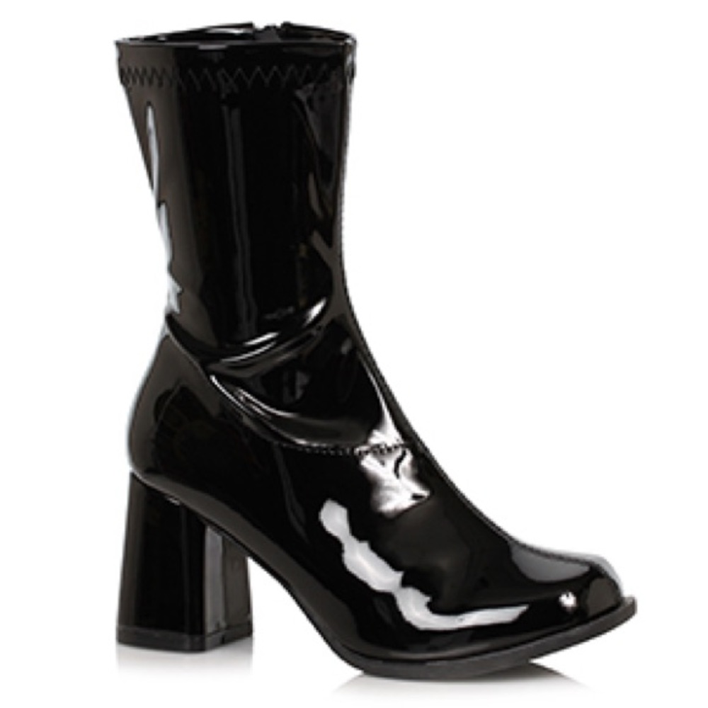 Ellie Shoes black shiny GoGo Boots. Size 8